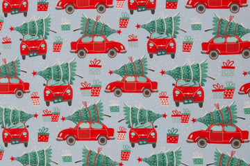 Sweat "Holly" mit Autos und Tannenbäumen, Weihnachten, angeraut, hellblau, 0,5 m
